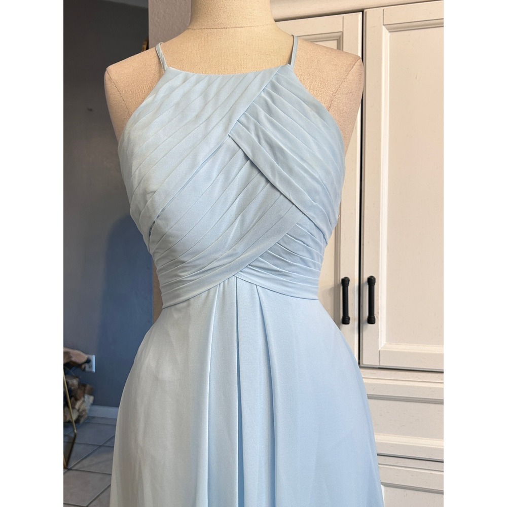 Blue Pleated Halter Chiffon Open Back Bridesmaid Formal Dress XSMALL - Picture 2 of 6